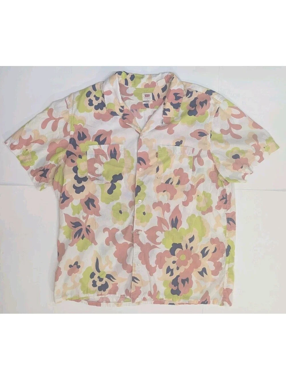 Levi's Classic Camp Shirt Aloha Relaxed Large Pastel Floral Pink Neon Casual